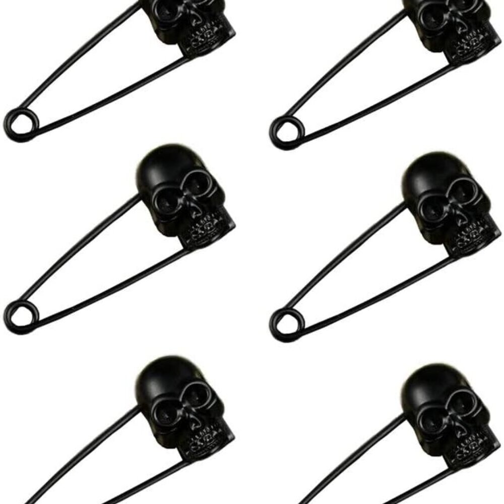 Heavy Duty 6 Pcs Black Kilt Pins with Skull Head - Safety Pins for Blankets, Swe